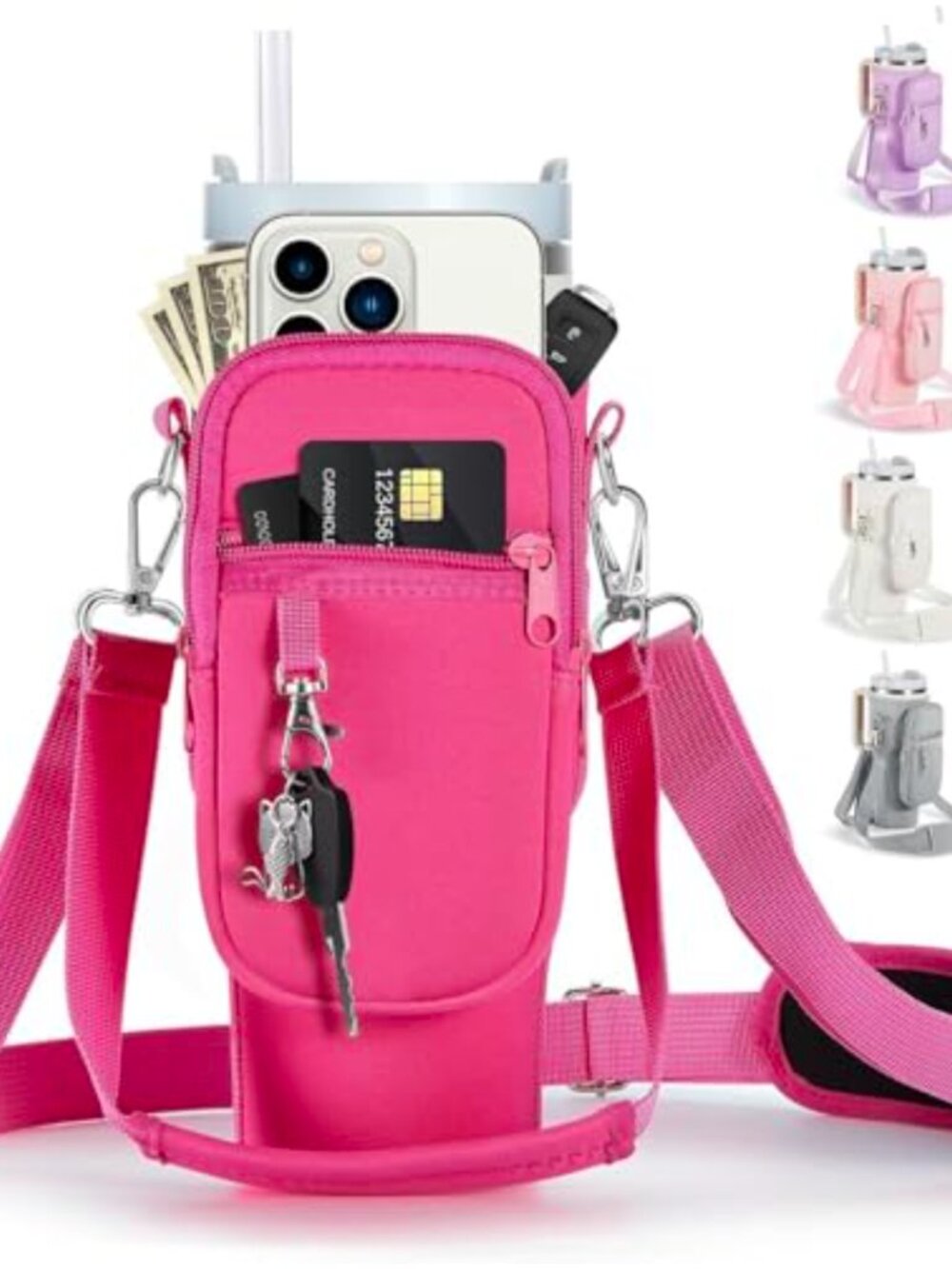 Neoprene Water Bottle Carrier Bag with Phone Pocket Adjustable Strap